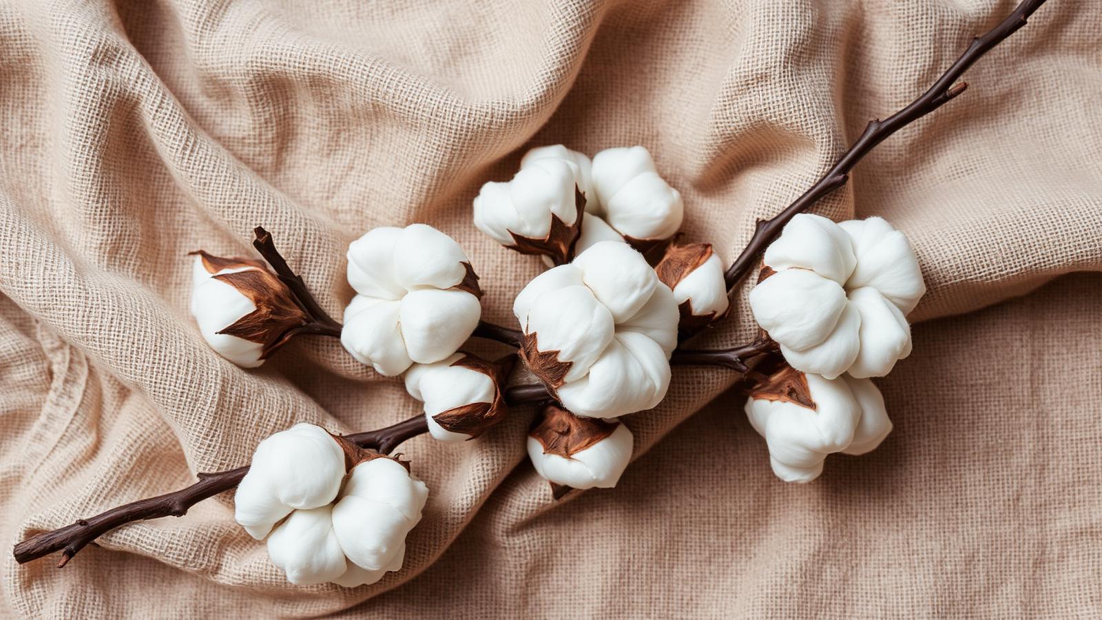 Cotton branches on linen